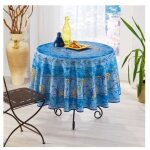 Nappe proven�ale ronde anti - t�che glycine 100% polyester - bleu
