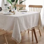 Nappe rectangulaire anti tache nappe lavable couleur unie gland nappe oblongue coton lin housse de table ...