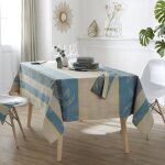 Homemaison - nappe rectangulaire tropicale  jacquard enduit bleu azur rect. 150x350 cm
