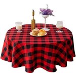 Nappe ronde � carreaux de 140 cm pour table de mariage, cuisine, salle � manger, rouge