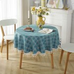 Nappe ronde en coton et lin nappe � franges anti - taches prot�ge - table lavable 140x140cm - kzq