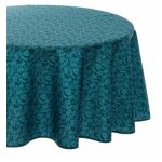 Nappe ronde imprim� 'feuille' 180cm bleu