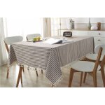 Nappe ronde japonaise, tissu de lin couverture de table simple nappe � franges ray�e d�cor de table g�om�triqu ...