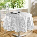 Nappe ronde en toile cir�e 'abaca' 160cm gris & blanc