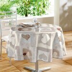 Nappe ronde toile cire 'cosy coeur' 160cm gris