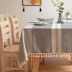 Nappes?nappe de table � broder nappe � pompons en coton et lin lavable, couverture de table anti - d�coloratio ...