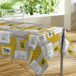 Nappe toile cire rectangulaire - 140 x 300 cm - olives et motifs graphiques - gris
