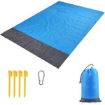 Natte de plage, tapis de plage anti sable, 210 200cm portable imperm�able pliable avec 4 piquets pour ...