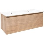 Naturel ? meuble de salle de bain suspendu avec double vasque ? 118x43x44, 8 cm ? ch�ne halifax mat ? ...