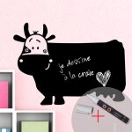 Nc - sticker ardoise tableau noir - stickers muraux adhsif effaable - une vache souriante + craie liquide ...