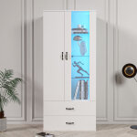Neche - vitrine avec �clairage led, meuble de s�jour avec �tag�res de rangement et 2 tiroirs, armoire ...