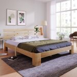 Need lit en bois lit double avec t�te de lit cadre de lit avec sommier � lattes 200 x 140 cm bois massif ...