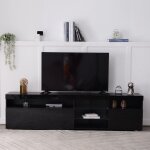 Need - meuble tv pour centre de divertissement, support tv avec lumires led, 180cm banc tv noir avec ...