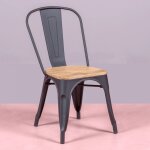 Nest dream - chaise en m�tal avec assise en bois - bistro - noir