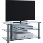 Netasa meuble tv avec 3 �tag�res en verre argent�, verre transparent.