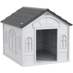 Pawhut - niche chien style cottage dim. 65l x 75l x 63h cm - motifs fentres, porte, aration - pp blanc ...