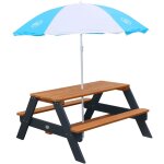 Nick table pique nique avec parasol anthracite & marron 95 x 97 x 48 cm - table de pique nique enfant ...