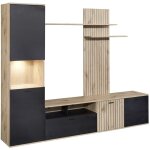 Altobuy - niver - meuble tv mural avec banc tv et colonne led incluse et aspect bois noir