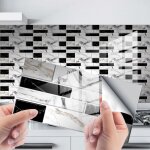 Noir blanc, 24pcs), stickers cuisine et salle de bain, autocollant mural adh�sive d�corative � carreaux ...