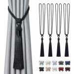 (noir)lot de 4 embrasses de rideaux longues à pompons faites à la main en corde tressée avec n?uds de ... (noir)lot de 4 embrasses de rideaux longues à pompons faites à la main en corde tressée avec n?uds de ...