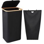 (noir) panier a linge, 100l corbeille a linge avec couvercle e poign�es - bac a linge sale avec sac linge ...