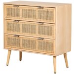 Nordlys - commode chambre scandinave bois 3 tiroirs rangement cannage rotin