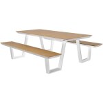Nori table de pique - nique en teck & blanche pour 6 personnes - 200 x 190 cm table de pique - nique ...