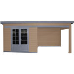 Nouveau coloris teck abri de jardin - pool house composite 6x3 toit plat contemporain 18, 5m avec auvent ...