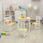 [en. casa] - set de meubles d'enfant lousame table avec 2 chaises et banc rabattable naturel blanc