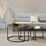 [en. casa] - lot de 3 tables basses gigognes arvidsjaur effet bois fonc rondes
