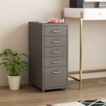 Caisson de bureau kkar  roulettes avec 5 tiroirs 69 x 28 x 41 cm gris [en. casa]