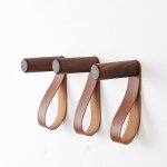 Noyer lot de 3)patre murale en cuir crochets muraux en bois porte - manteau mural pour accrocher sac ...