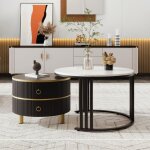 Dans les nuages - lot de 2 table basse gigogne ronde, 70x50 cm - avec plateau en imitation marbre, 2 ...