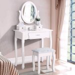 Dans les nuages - coiffeuse avec miroir, tabouret, 3 tiroirs, portes, commode en bois, style moderne ...