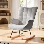 Dans les nuages - fauteuil � bascule, tissu sherpa, avec pieds en bois massif, dossier en capitonn�, ...