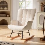 Dans les nuages - fauteuil � bascule, tissu sherpa, avec pieds en bois massif, dossier en capitonn�, ...