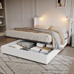 Dans les nuages - lit coffre 140x190 cm, avec 2 lampe de lecture, hydraulique de rangement, sommier � ...