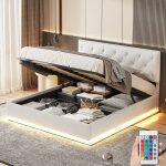 Dans les nuages - lit coffre 140x190 cm, avec �clairage led, hydraulique de rangement, sommier � lattes ...