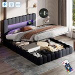 Dans les nuages - lit coffre 140x200 cm, avec �clairage led, usb - a / c charge, hydraulique de rangement, ...