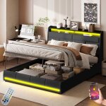 Dans les nuages - lit coffre 140x200 cm, avec led, app, hydraulique de rangement, t�l�commande, sommier ...