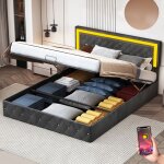 Dans les nuages - lit coffre 160x200 cm, avec �clairage led, hydraulique de rangement, boutons en cristal ...