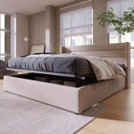 Dans les nuages - lit coffre 160x200 cm, avec hydraulique espace de rangement, sommier � lattes, tissu ...