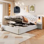 Dans les nuages - lit coffre 180x200 cm, avec lampes, 2 tiroir, hydraulique de rangement, ports usb, ...