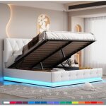 Dans les nuages - lit coffre capitonn� 140x190 cm, tissu similicuir, avec �clairage led, espace de rangement ...