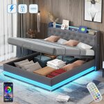 Dans les nuages - lit coffre capitonn� 160x200 cm, avec �clairage led, hydraulique de rangement, usb ...