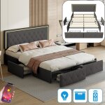 Dans les nuages - lit double 140x190 cm, avec 4 tiroirs de rangement, �clairage led, sommier � lattes ...