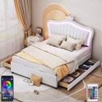 Dans les nuages - lit double 140x200 cm avec 4 tiroirs, �clairage led, app, t�te de lit en forme de couronne, ...