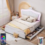 Dans les nuages - lit double 140x200 cm avec 4 tiroirs, �clairage led, app, t�te de lit en forme de couronne, ...