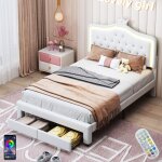 Dans les nuages - lit double 140x200 cm, avec tiroirs, �clairage led, t�te de lit r�glable en hauteur, ...