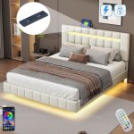 Dans les nuages - lit double 160x200 cm, avec �clairage led, ports de chargement usb, cadre de lit suspendu, ...